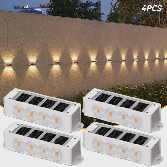 4x LED Solar Wandlampen Waterdicht - Buiten & Tuinverlichting met Boven- en Onderstraal