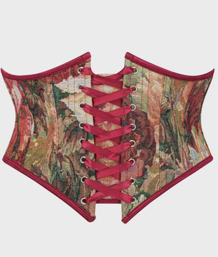 Bloemenprint Corset met Vetersluiting en Rits - Steampunk Gothic Stijl