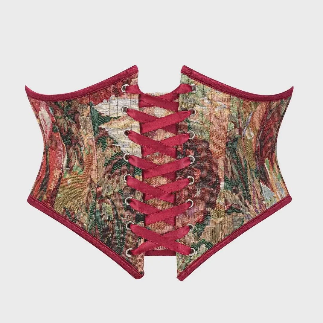 Bloemenprint Corset met Vetersluiting en Rits - Steampunk Gothic Stijl