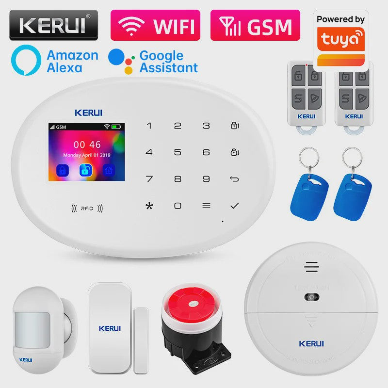 KERUI Tuya Smart Home Alarm Systeem - WiFi GSM Inbraakalarm met Bewegings- en Deursensoren