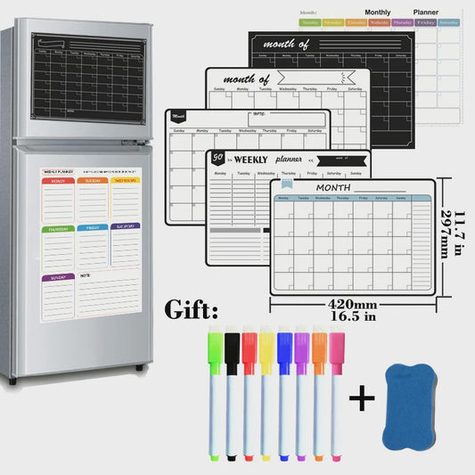 Magnetisch Whiteboard Kalender A3: Maandelijkse & Wekelijkse Planner, Krasvrij & Uitwisbaar voor Koelkast