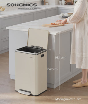 50L RVS Prullenbak met Soft-Close Deksel, Verwijderbare Binnenemmer & Handgrepen