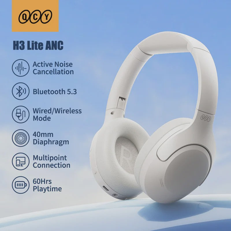 QCY H3 Lite ANC Koptelefoon: Draadloos/Bedraad, 60u Batterij, Bluetooth 5.3, Opvouwbaar, HIFI Geluid