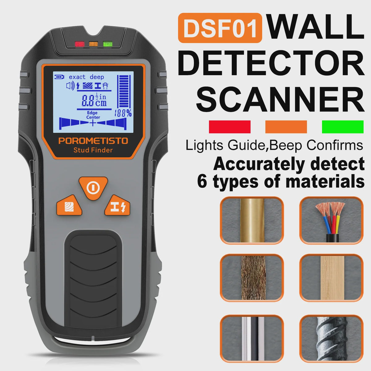 6-in-1 Stud Finder & Muurscanner: Detecteert Hout, Metaal, Elektra & Leidingen