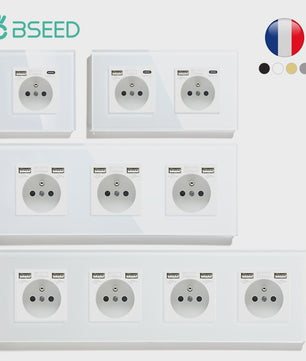 BSEED Wandcontactdoos met Dubbele USB & Type-C Poorten - Stijlvol Glazen Frame