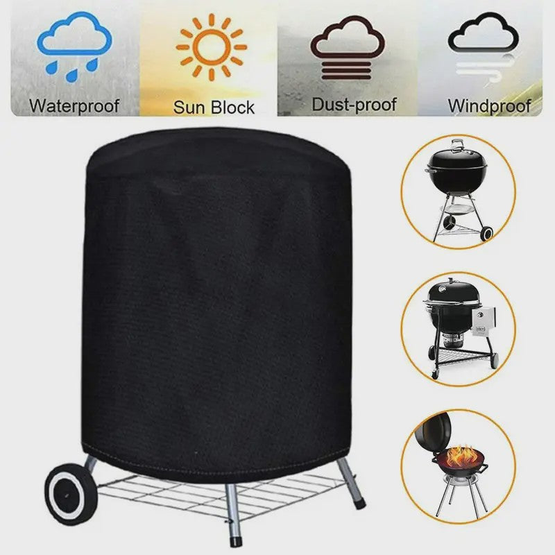 Waterdichte BBQ Hoes Rond Zwart - Heavy Duty 210D Oxford Stof voor Grill, Vuurschaal & Elektrische BBQ