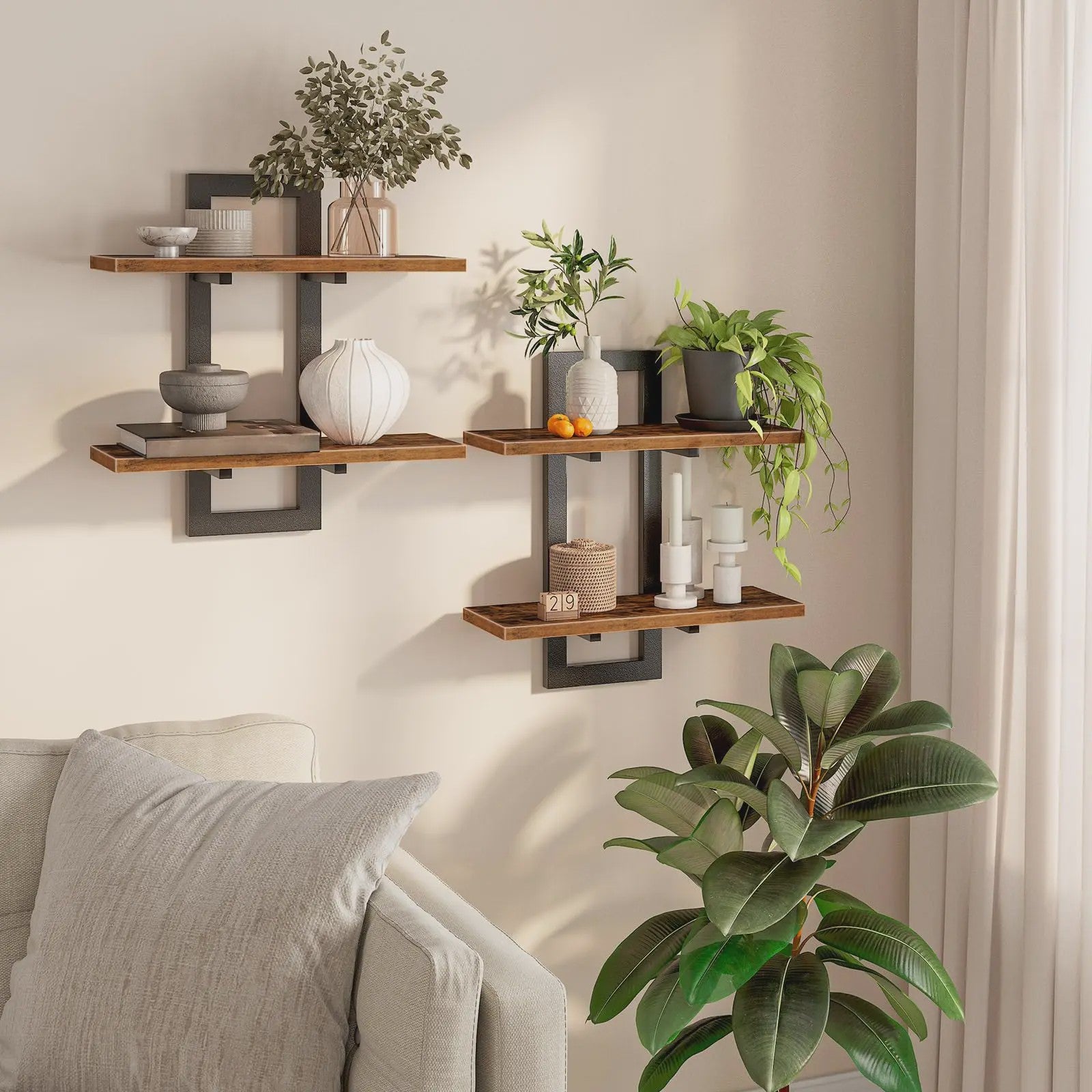 Zwevende Wandplanken Set van 2 - Decoratieve en Functionele Opbergplanken voor Woonkamer, Slaapkamer en Keuken