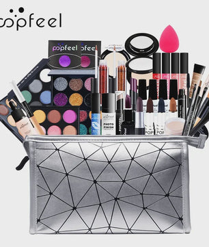 Complete Make-up Set voor Dames: Oogschaduw, Foundation, Lippenstift & Make-up Tas