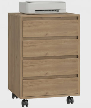 Mobiele Ladekast met 4 Lades - Bureau Ladekast op Wielen - 46x40x65 cm - Bruin