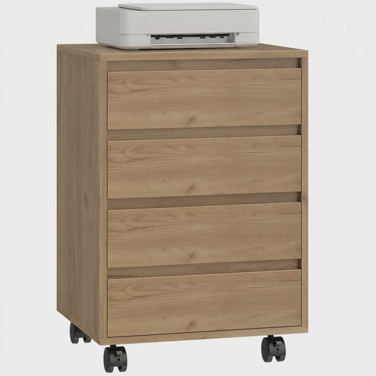 Mobiele Ladekast met 4 Lades - Bureau Ladekast op Wielen - 46x40x65 cm - Bruin