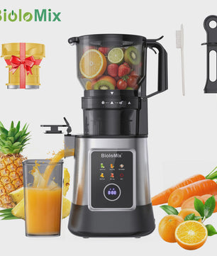 BioloMix 3-in-1 Slow Juicer: Sap, Sorbet & Notenmelk - 150mm Brede Vulopening, 300W Digitaal Display