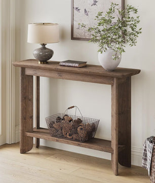 Houten Console Tafel Achter Bank - 2-Laags Entree Tafel met Opslag - Walnoot Kleur - Eenvoudige Montage