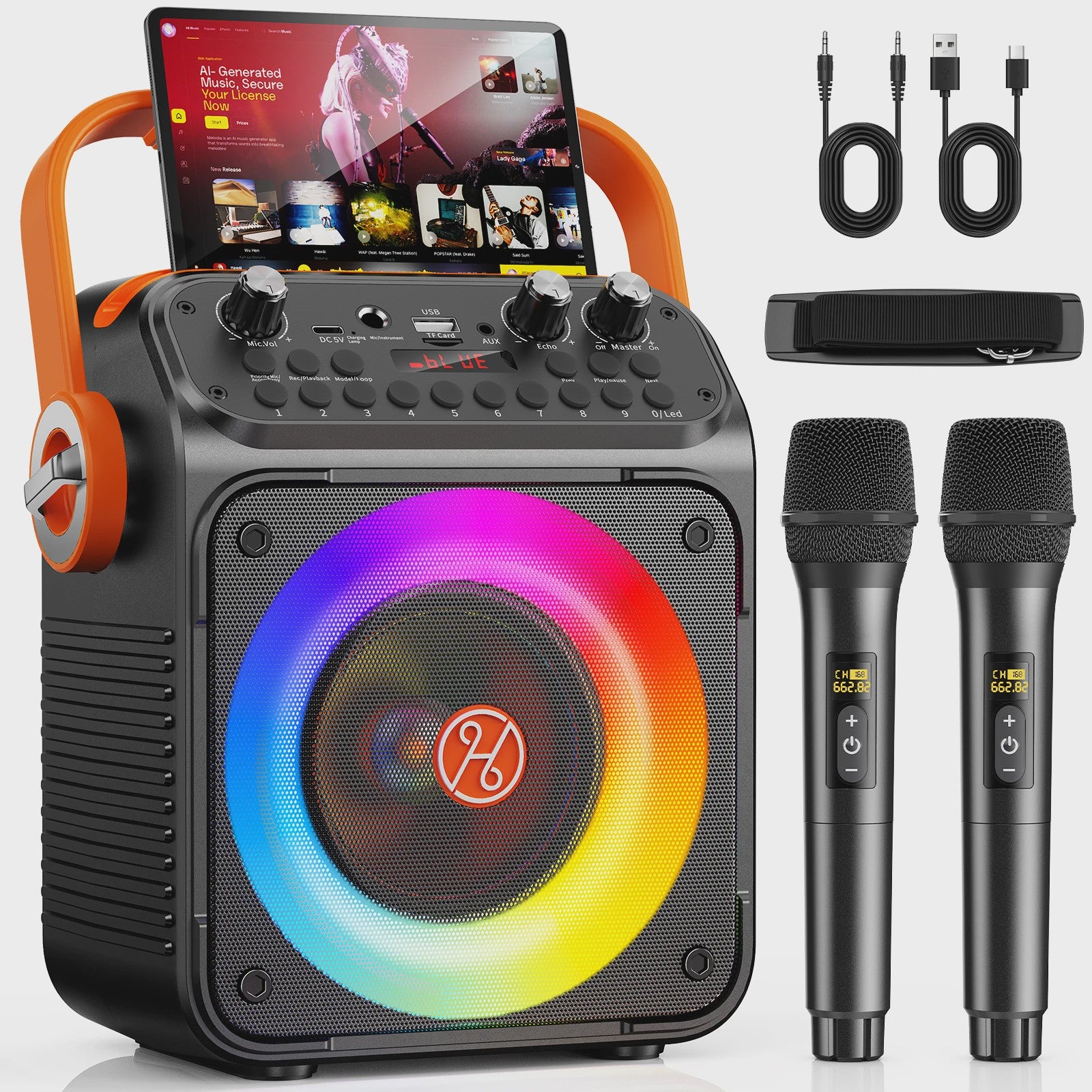 T35 Karaoke Bluetooth Speaker met Dubbele Microfoons en Lichtshow