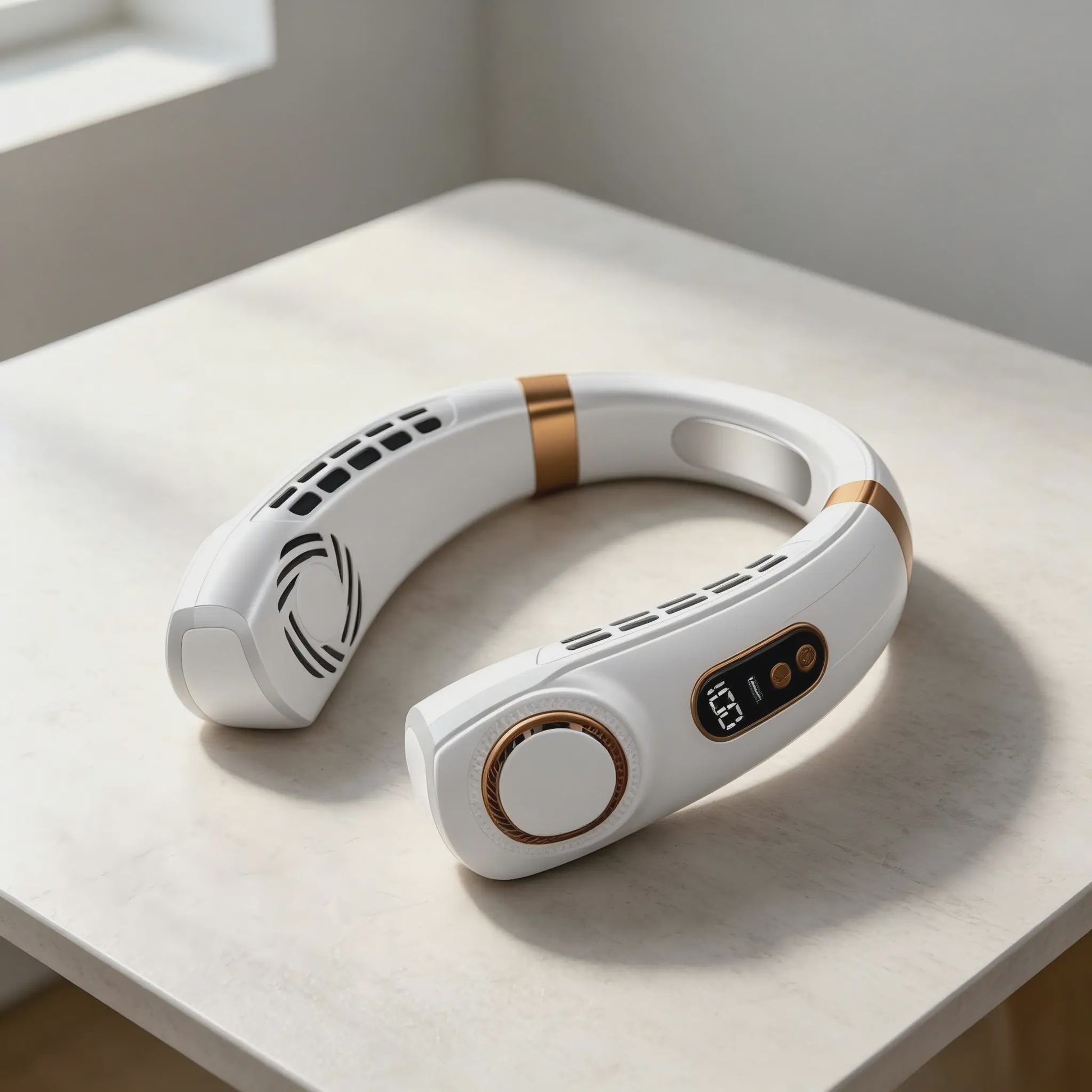 Draagbare Bladloze Nekventilator: USB Oplaadbaar, Stil, 5 Snelheden & LED Display