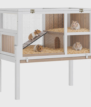 Houten Knaagdierkooi met Standaard, Helling en Schuilhuisje - Ruim en Gemakkelijk Schoon te Maken