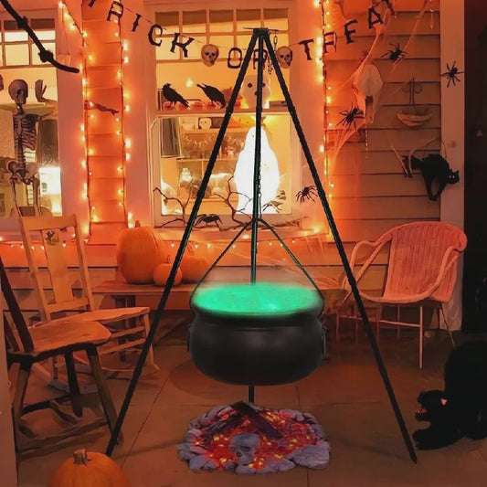 Zwarte Heksenketel met Schedels op Driepoot - Halloween Decoratie