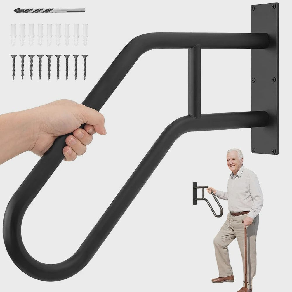 Wandmontage Trapleuning 66cm - Zwart Gesmeed IJzer - Antislip U-Grip - 220kg Belastbaar