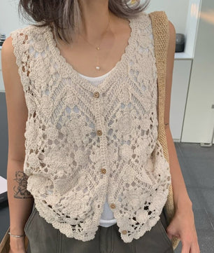 Gehaakt Vest Dames met Bloemen Borduurwerk - Zomer Boho Festival Cardigan