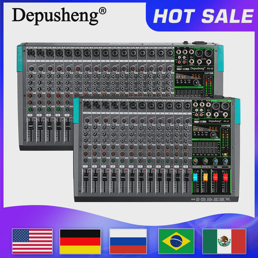 Depusheng PA Serie Audio Mixer Console: 6-16 Kanalen, USB, 48V Phantom Power & 256 DSP Effecten