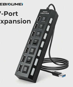 7-Poorts USB Hub met Individuele Aan/Uit Schakelaars - Hoge Snelheid USB 2.0 Splitter