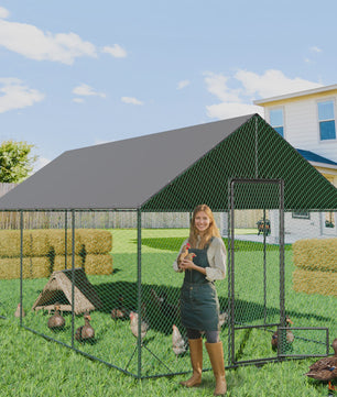 Ruime Metalen Kippenren met Dak - Weerbestendig en Roofdierproof
