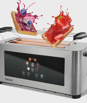 RVS Broodrooster met LCD Touch Display, 1400W, 4 Sneetjes en Broodjeshouder