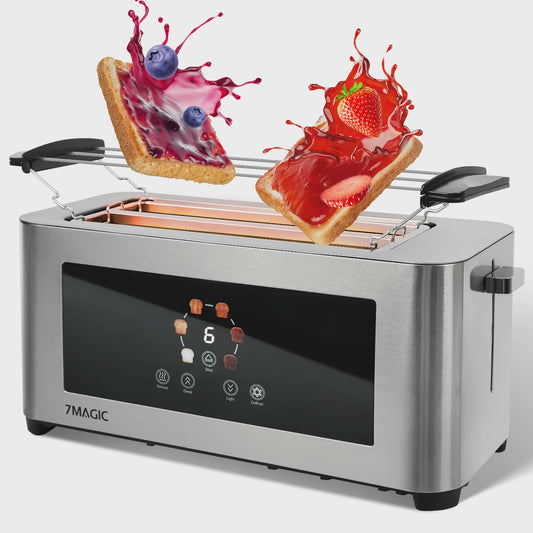 RVS Broodrooster met LCD Touch Display, 1400W, 4 Sneetjes en Broodjeshouder