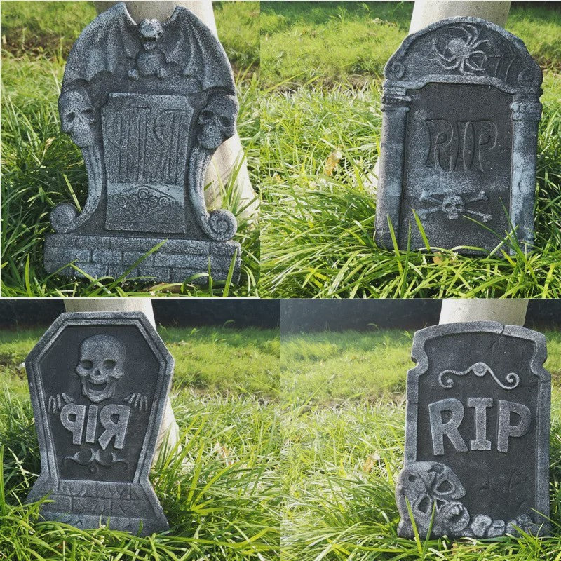 4x Halloween Grafsteen Decoratie - RIP Schedel Grafsteen voor Tuin & Feest