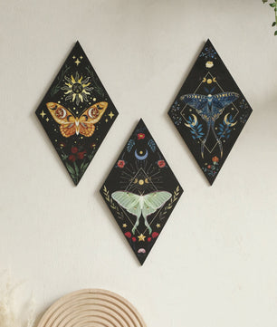 Unieke Houten Wanddecoratie Ruit Vlinder Maan Ster - Scandinavische Stijl