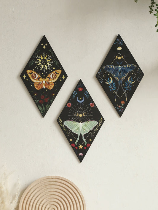 Unieke Houten Wanddecoratie Ruit Vlinder Maan Ster - Scandinavische Stijl
