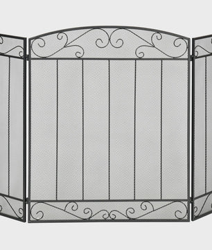 HOMCOM 3-delig Vuurvaste Scherm voor Open Haard - 105x80,5 cm - Zwart Metalen Plissé Ontwerp