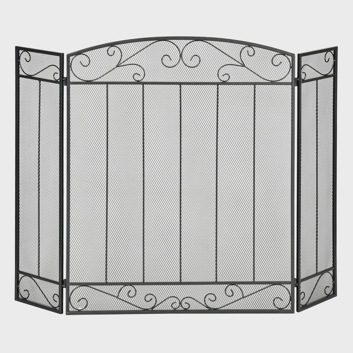HOMCOM 3-delig Vuurvaste Scherm voor Open Haard - 105x80,5 cm - Zwart Metalen Plissé Ontwerp