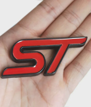 ST Grille Badge Embleem Sticker - Rood/Blauw Chroom - Voor Ford Fiesta, Focus, Mondeo