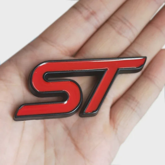 ST Grille Badge Embleem Sticker - Rood/Blauw Chroom - Voor Ford Fiesta, Focus, Mondeo