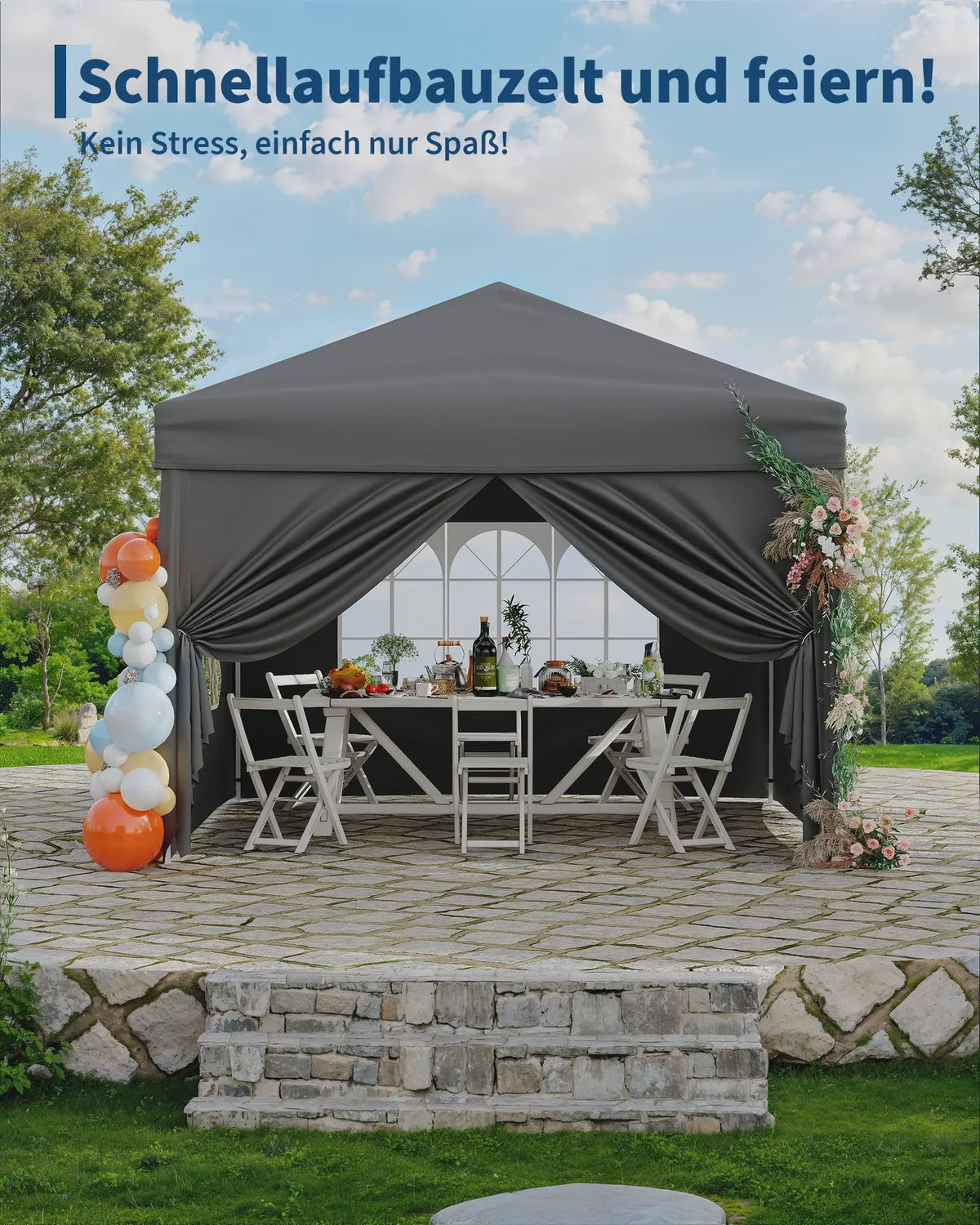 3x3m Pop-Up Partytent met 4 Zijwanden - Waterdicht, UV50+ en Draagbaar