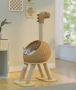 Dino Kattenkrabpaal met Mand en Sisalpaal - Rattan Design