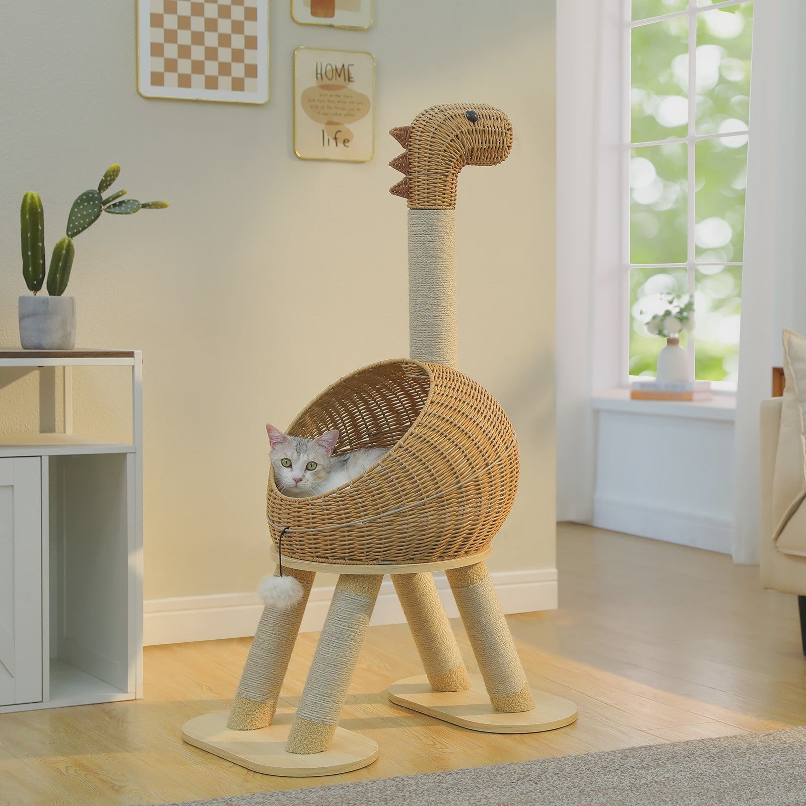 Dino Kattenkrabpaal met Mand en Sisalpaal - Rattan Design