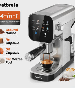 Patbrela Semi-Automatische Espressomachine 20Bar met Dubbel Watersysteem & 4-in-1 Portafilter