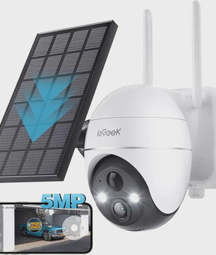 ieGeek 5MP Draadloze Buitencamera met Zonnepaneel - 360° Pan/Tilt, Kleuren Nachtzicht & PIR Detectie