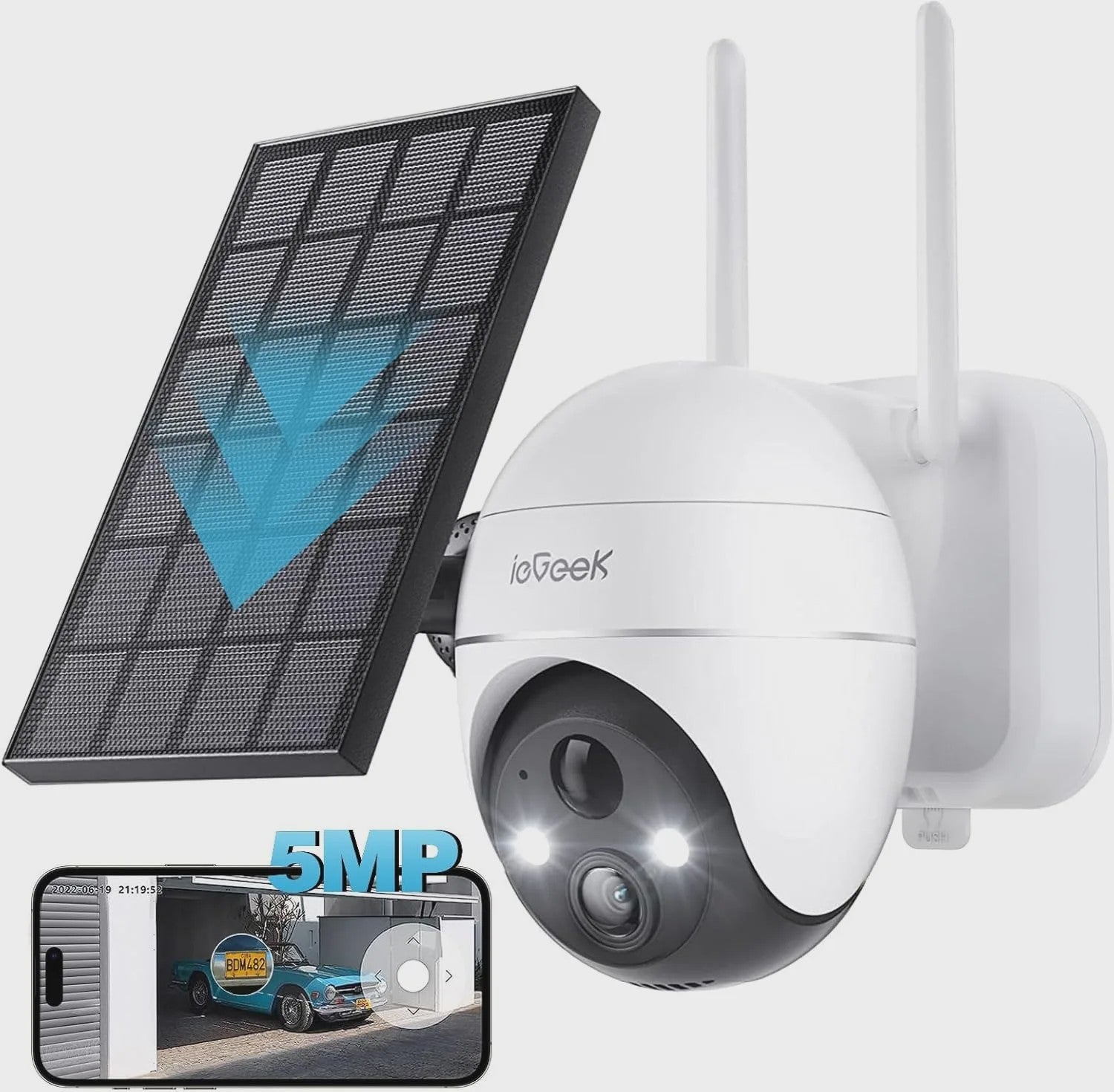 ieGeek 5MP Draadloze Buitencamera met Zonnepaneel - 360° Pan/Tilt, Kleuren Nachtzicht & PIR Detectie