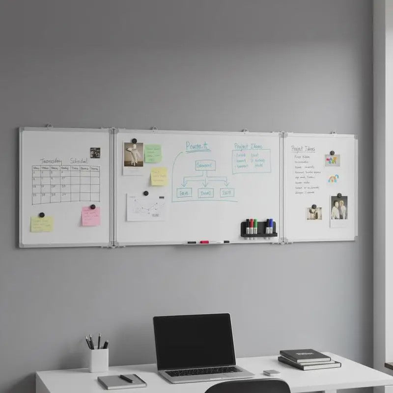 Magnetisch Whiteboard 3 Paneel Klapbaar 160x50 cm Aluminium Frame - Ideaal voor Kantoor, School & Thuis