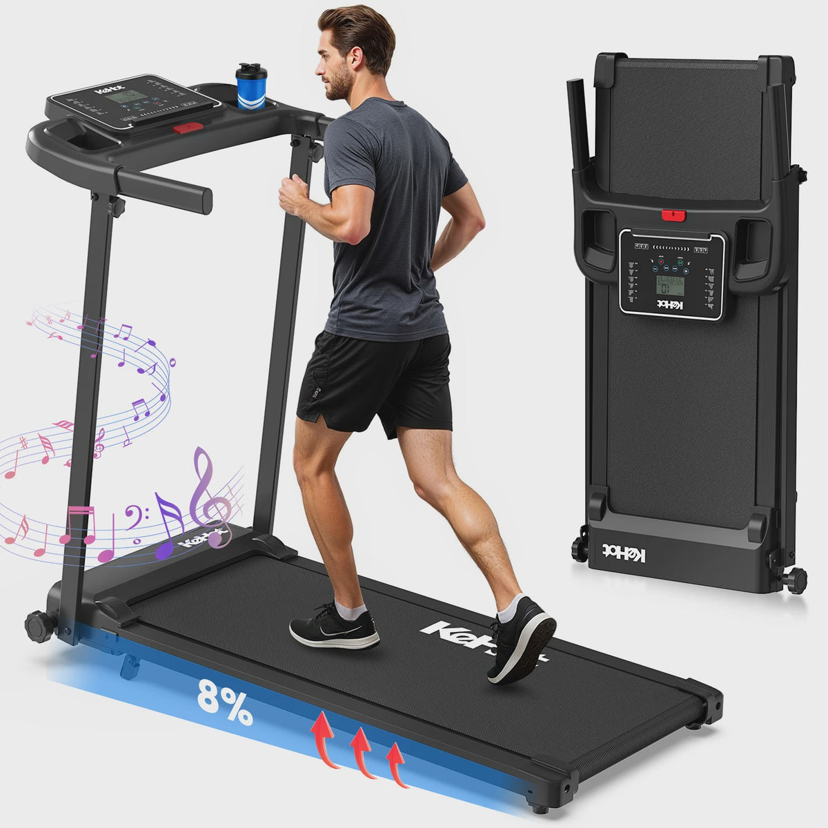 Opvouwbaar Loopband met APP Control, 2.0PK Motor, 8 Niveaus Incline & 12 Programma's - Compact Fitnessapparaat
