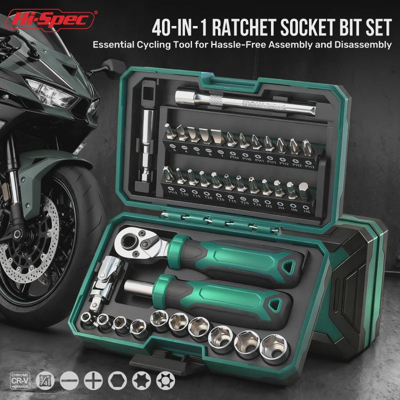 Hi-Spec 40-delige Ratel Socket Bit Set - 1/4" Drive Quick-Release, Cr-V Staal
