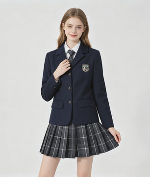 Japans JK Uniform Set: Preppy Blazer met Geruite Plooijurk - Schoolkleding Dames Herfst/Winter