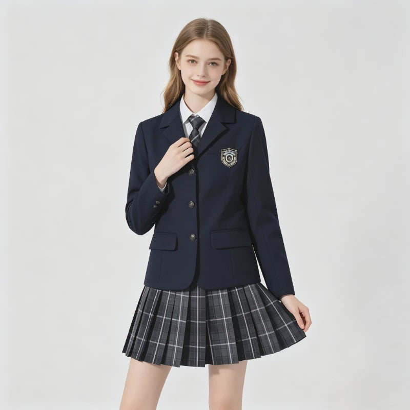 Japans JK Uniform Set: Preppy Blazer met Geruite Plooijurk - Schoolkleding Dames Herfst/Winter