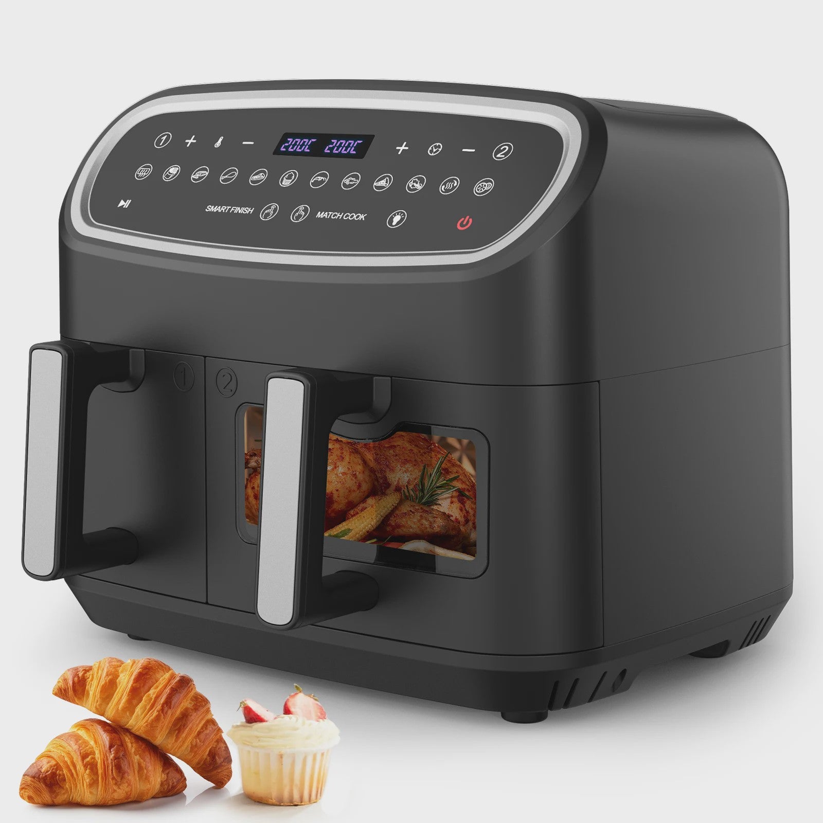 Dubbele Zone Airfryer 10L met Kijkvenster & LED Touchscreen - Compacte Mini Oven