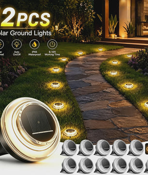 12x Solar Grondspots Warm Wit - IP65 Waterdicht - Automatische Verlichting voor Tuinpaden