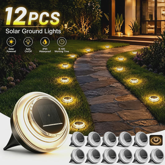 12x Solar Grondspots Warm Wit - IP65 Waterdicht - Automatische Verlichting voor Tuinpaden