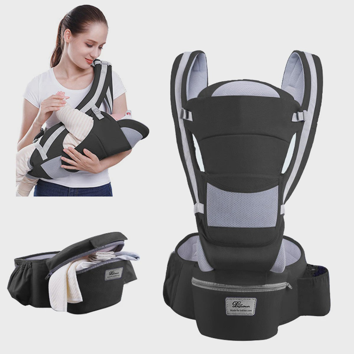 Ergonomische Baby Draagzak - Heupzitje, Rugdrager & Wikkeldoek voor Baby's