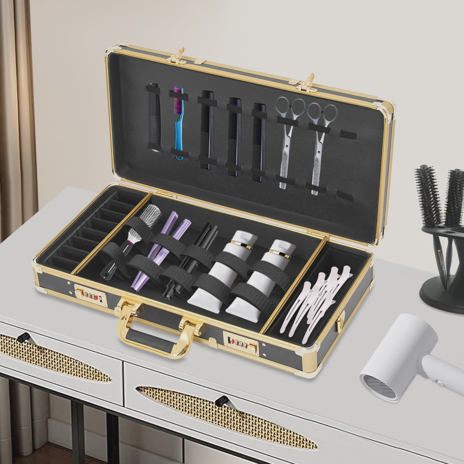 Professionele Barber Koffer met Cijferslot - Aluminium, Draagbaar, 55x27x10cm